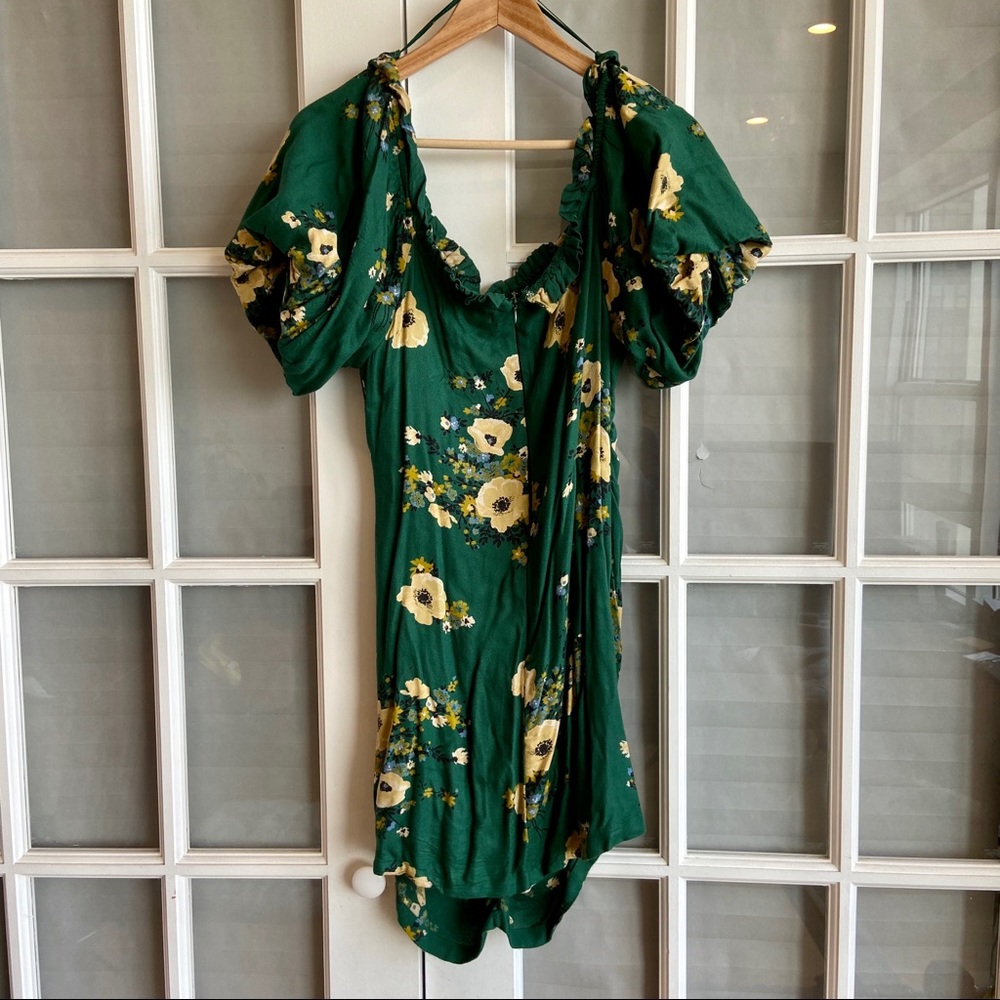 Urban Outfitters Floral Green Yellow Ruched Dress - Picture 4 of 6